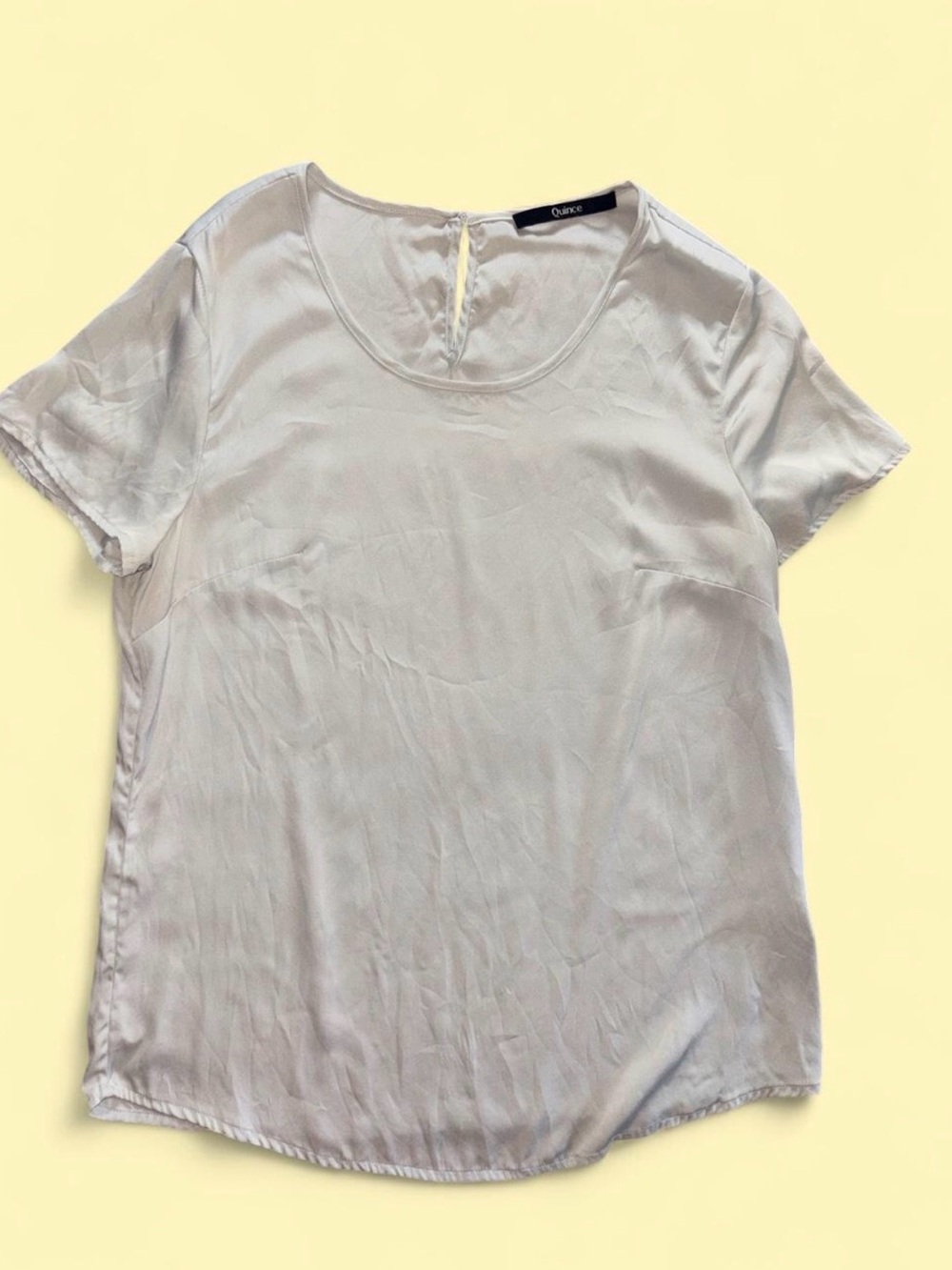 Quince Light Blue Silk Short Sleeve Blouse